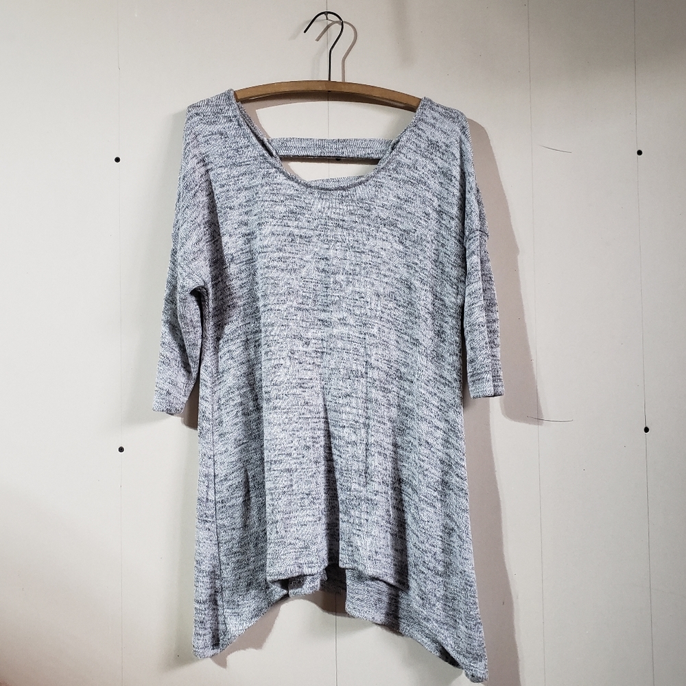 4/$20 Candy Couture grey silver sparkly asymmetrical tunic top 3/4 sleeve L